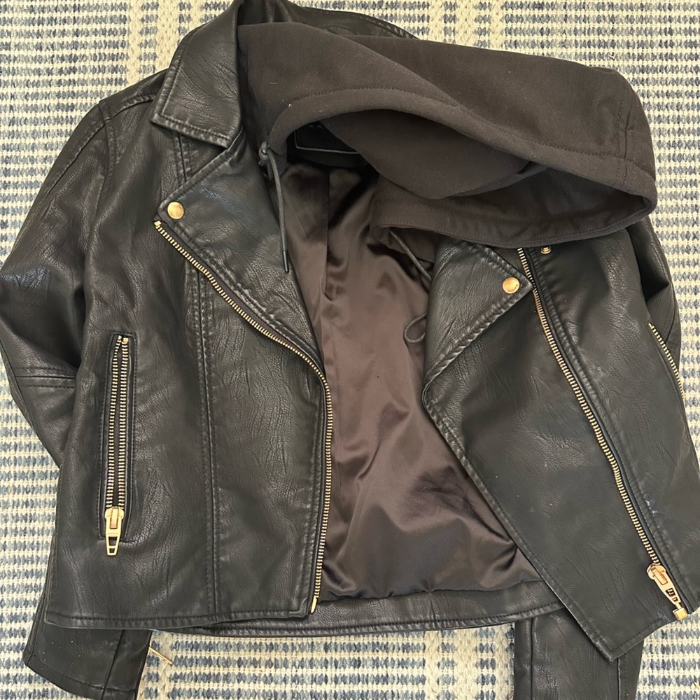 Blank NYC Black Faux Leather Jacket with Gold Zippers